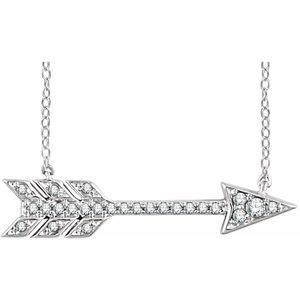 14k White Gold 1/10 Ctw Diamond Horizontal Arrow Necklace, 18 Inch